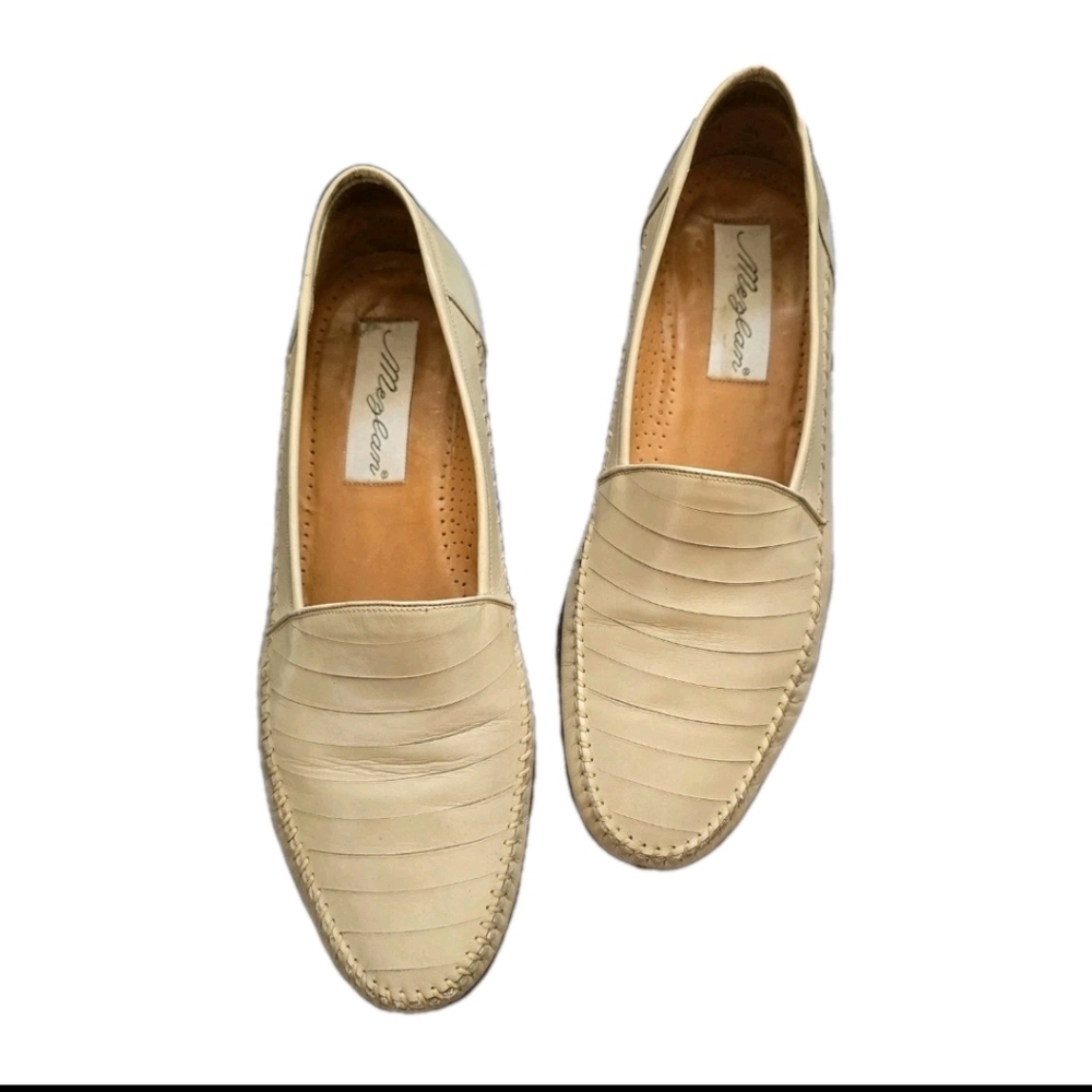 Vtg Mezlan Men Shoes US 11 M Loafers Slip On Beige Calf Skin Leather Made Spain - Picture 2 of 14